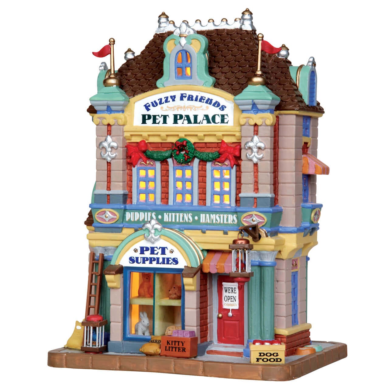 lemax-fuzzy-friends-pet-palace-beleuchtetes-tierladen-miniaturhaus image 1