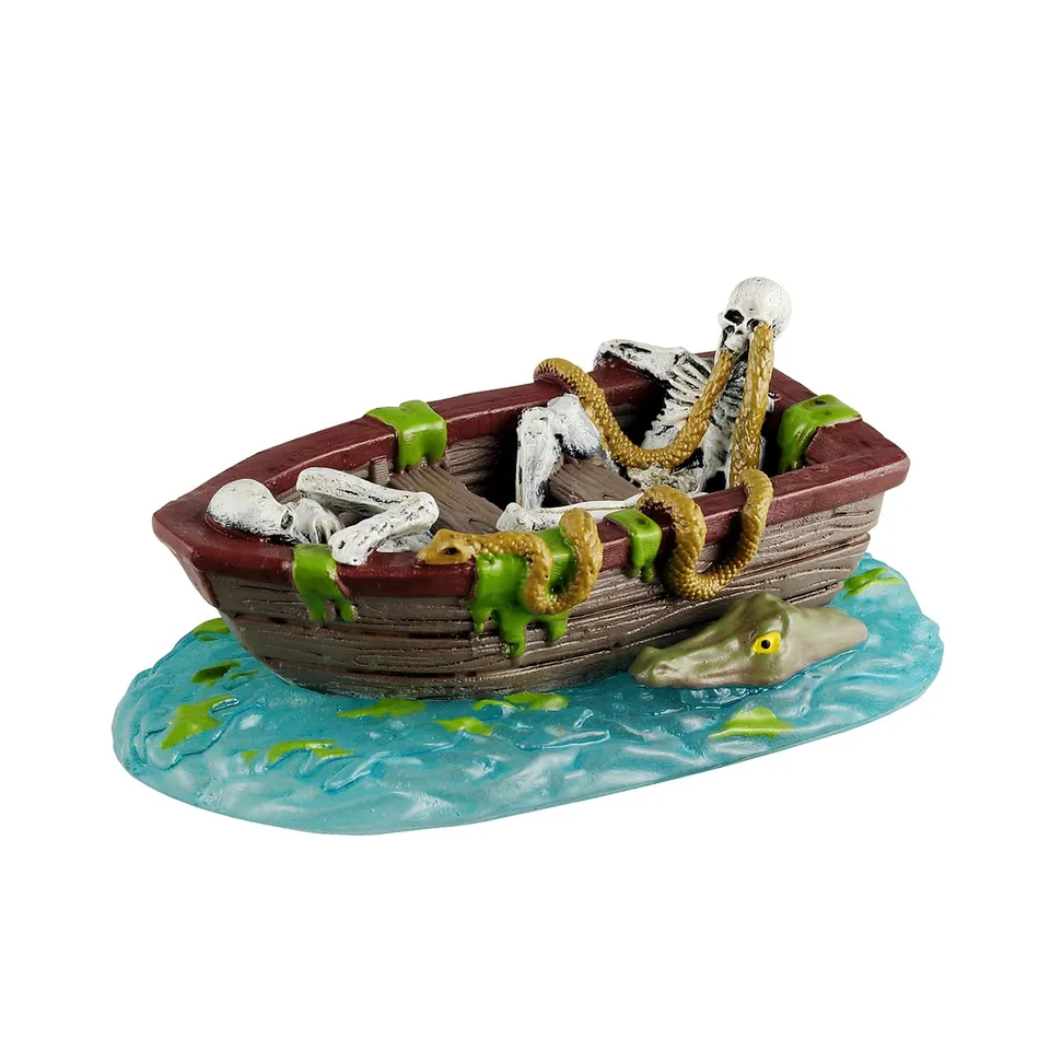 lemax-spooky-town-lost-in-the-lagoon-skelett-diorama-mit-krokodil-und-schlange image 1