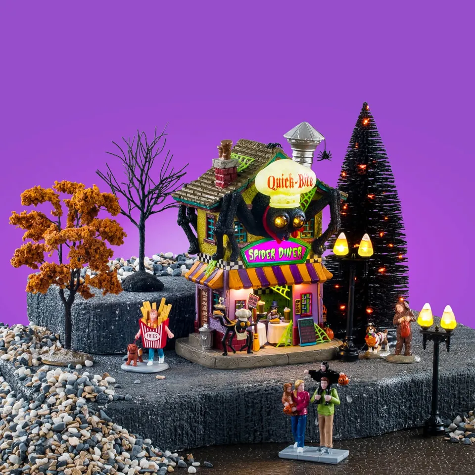 lemax-quick-bite-spider-diner-set-gruselige-spooky-town-imbissbude-mit-riesenspi image 1