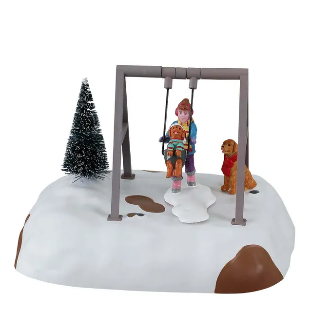 lemax-puppy-gets-a-swing-ride-animierte-miniatur-schaukel-szene-harvest-crossing image 1