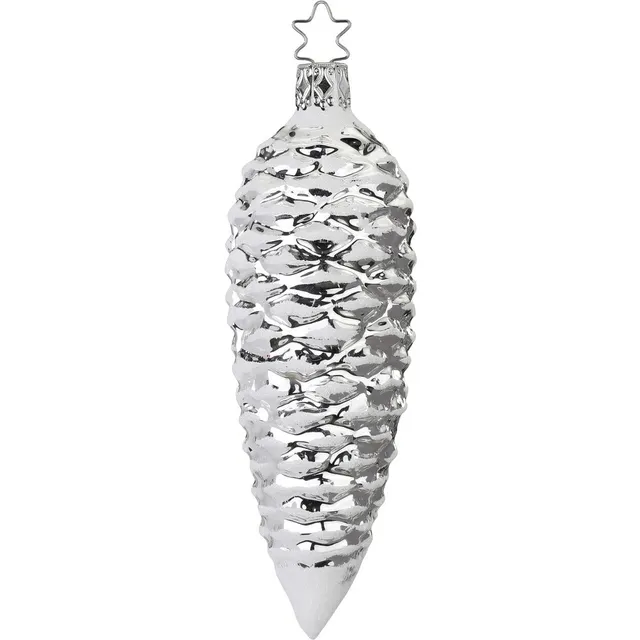inge-glas-manufaktur-tannenzapfen-christbaumschmuck-13-5-cm-silber-traditionell image 1