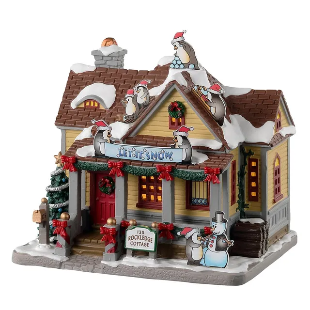 lemax-rockledge-cottage-beleuchtetes-miniatur-weihnachtshaus-mit-pinguinen image 1