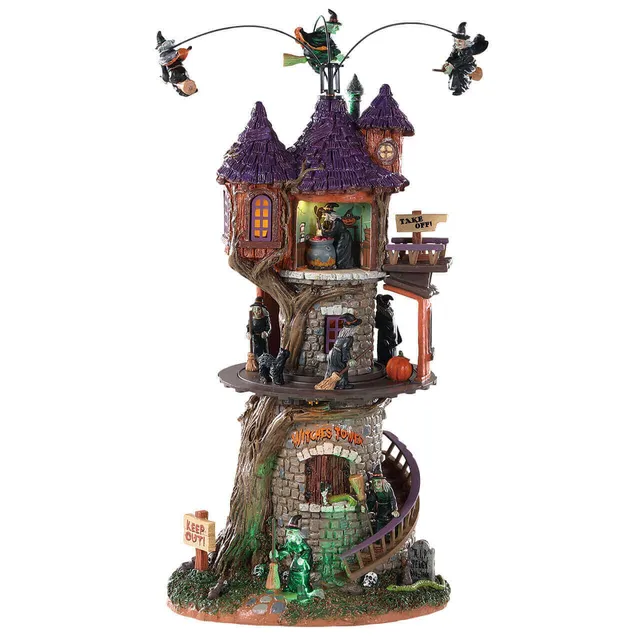 lemax-witches-tower-beleuchtetes-spooky-town-geb-ude-mit-hexen-und-sound image 1