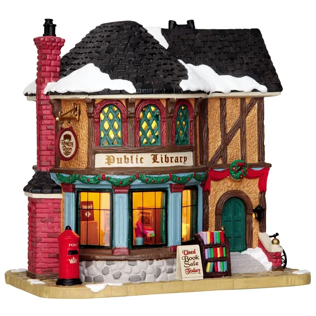 lemax-public-library-beleuchtetes-weihnachtshaus image 1