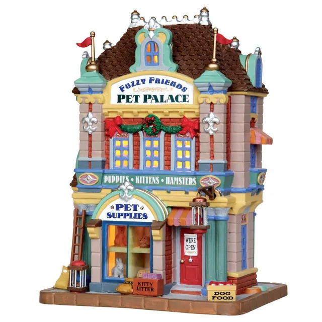 lemax-fuzzy-friends-pet-palace-beleuchtetes-tierladen-miniaturhaus image 1