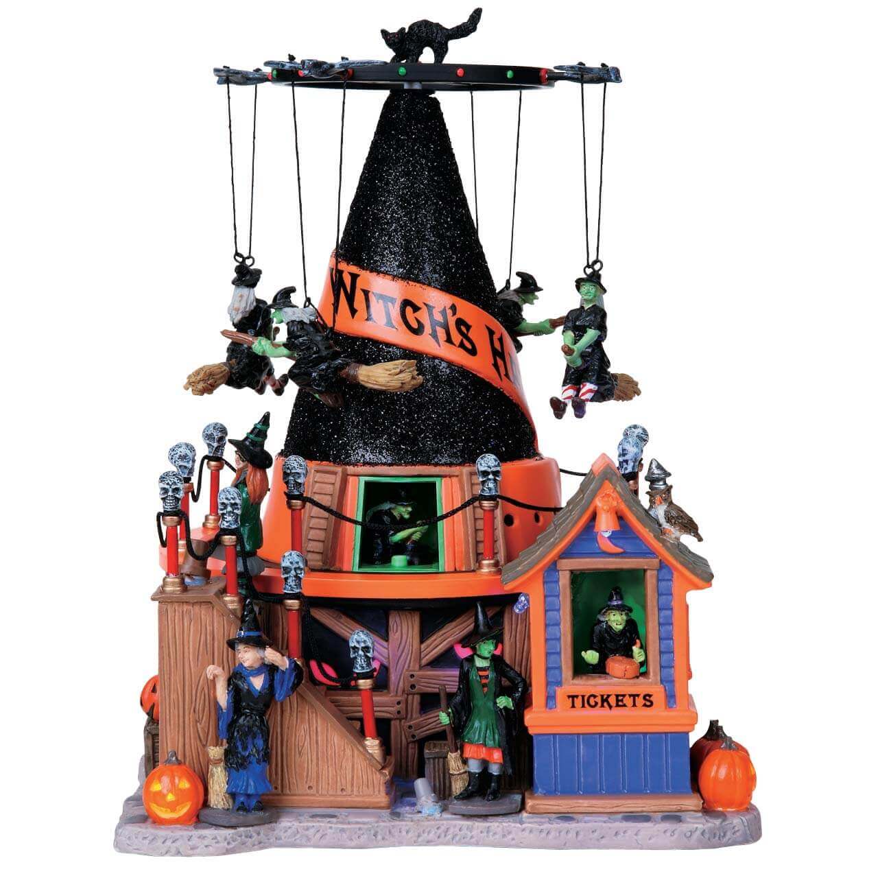 lemax-witch-s-hat-beleuchtetes-spooky-town-karussell-mit-fliegenden-hexen image 1