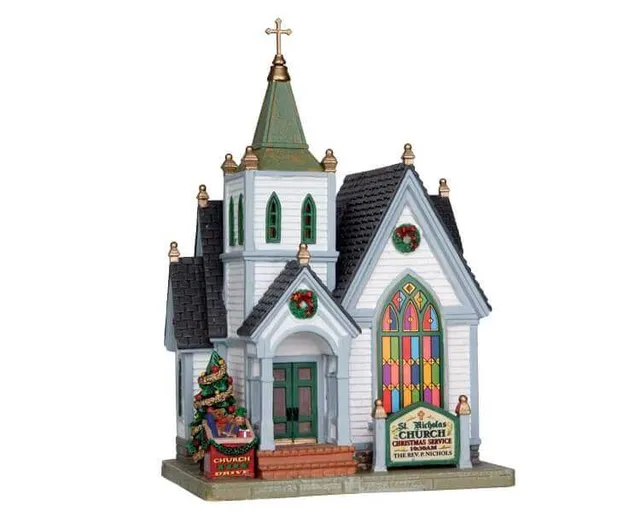 lemax-st-nicholas-church-weihnachtskirche-miniaturgeb-ude image 1