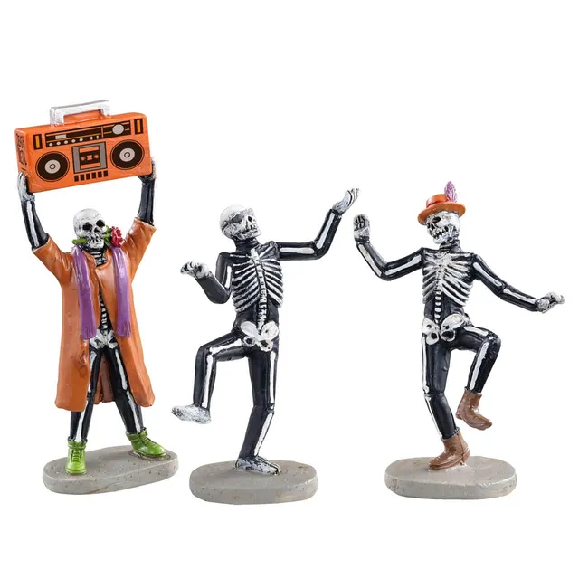 lemax-jitterbones-dance-party-spooky-town-skelett-szene-mit-boombox image 1