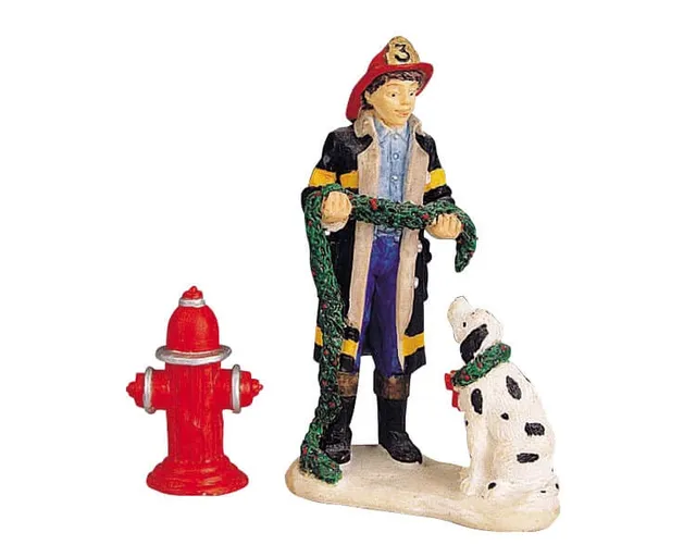 lemax-fireman-the-dalmatian-hydrant-miniatur-figuren-set image 1