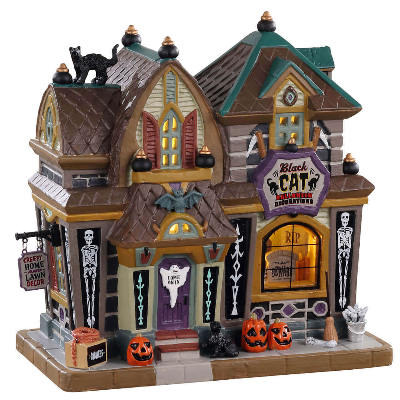 lemax-spooky-town-black-cat-halloween-decor-beleuchtete-miniatur-deko image 1