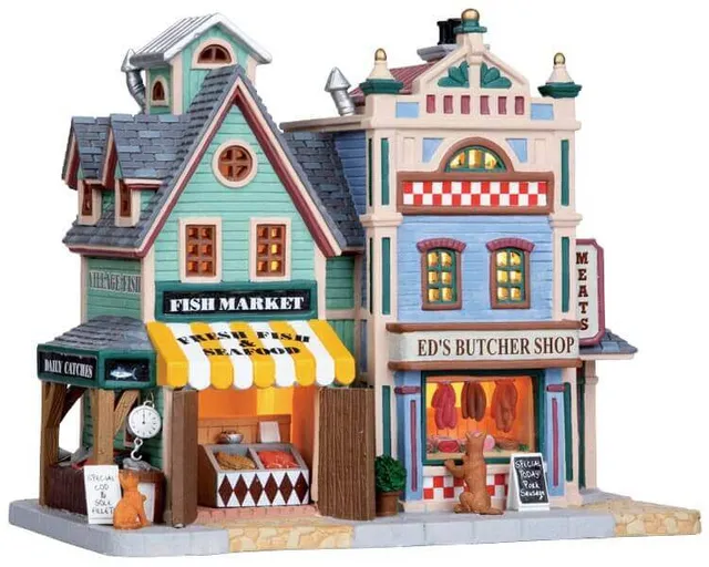 lemax-village-fish-ed-s-butcher-shop-miniatur-laden-f-rs-weihnachtsdorf image 1