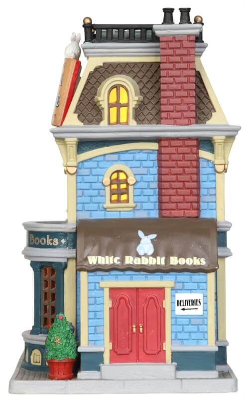 lemax-white-rabbit-book-store-beleuchtetes-miniaturhaus-weihnachtsdorf image 3