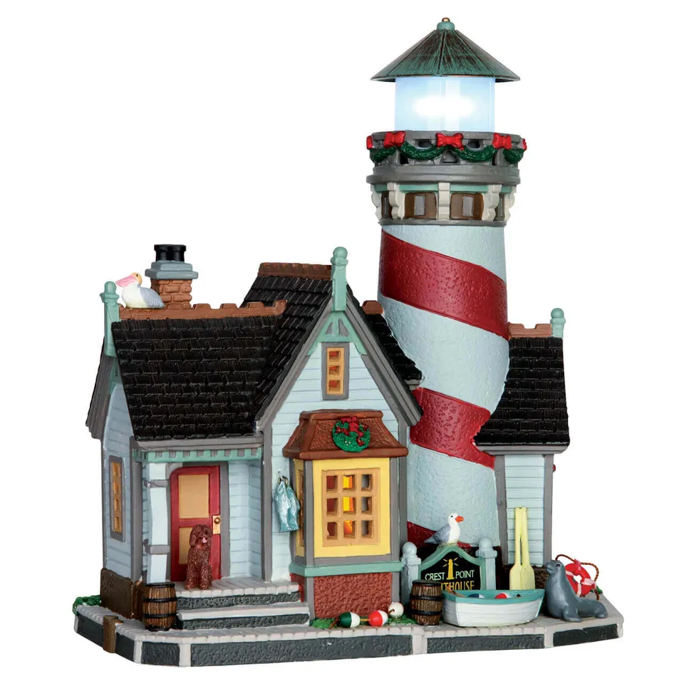 lemax-crest-point-lighthouse-leuchtturm-mit-blinklicht-f-r-miniaturdorf image 1