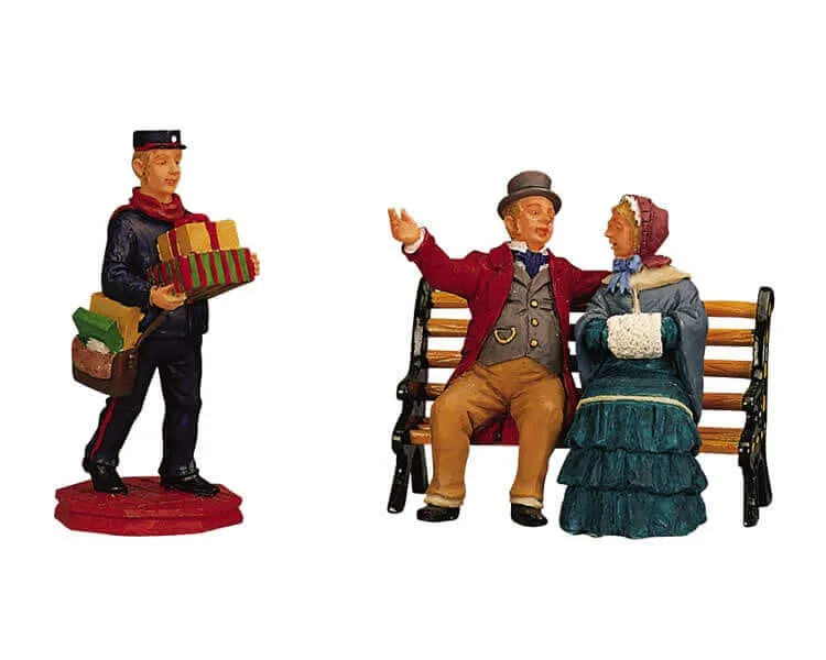 lemax-park-bench-chat-postman-miniatur-figuren-set image 1