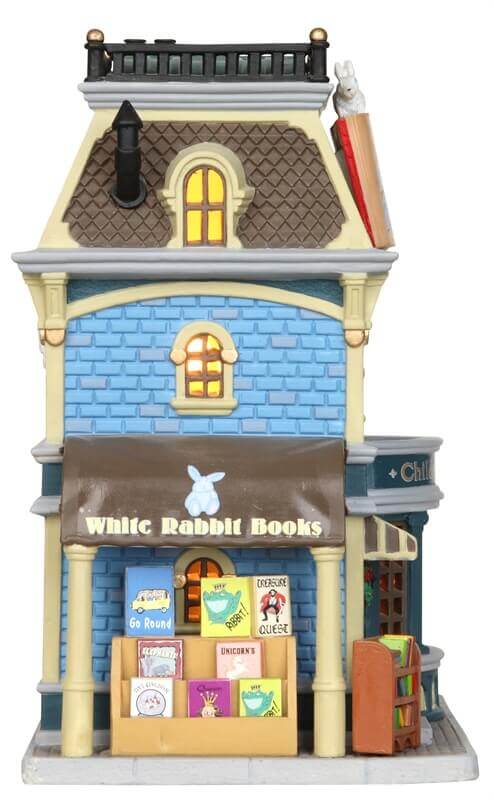 lemax-white-rabbit-book-store-beleuchtetes-miniaturhaus-weihnachtsdorf image 2