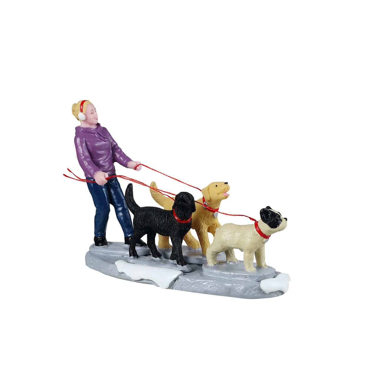 lemax-dog-walker-miniaturfigur-mit-3-hunden-winter image 1