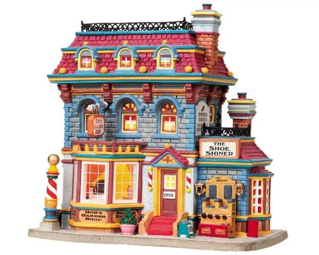 lemax-bob-s-barber-shop-the-shoe-shiner-holidays-seasons-haus-set image 1