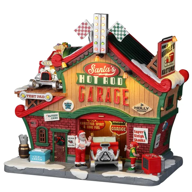 lemax-santa-s-hot-rod-garage-beleuchtete-werkstatt-santa-s-wonderland image 1
