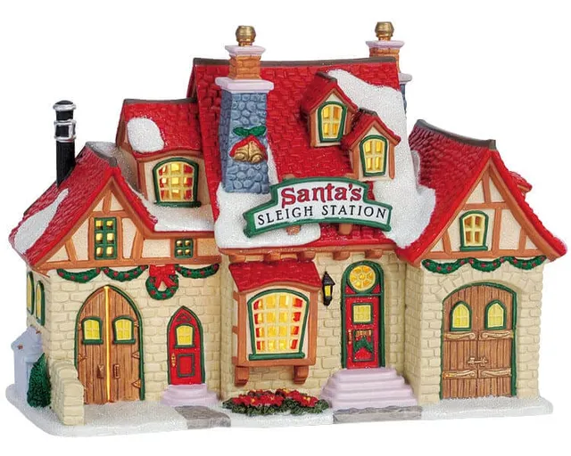 lemax-santa-s-sleigh-station-beleuchtete-miniatur-schlittenstation image 1