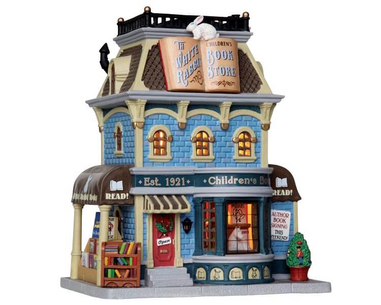 lemax-white-rabbit-book-store-beleuchtetes-miniaturhaus-weihnachtsdorf image 1