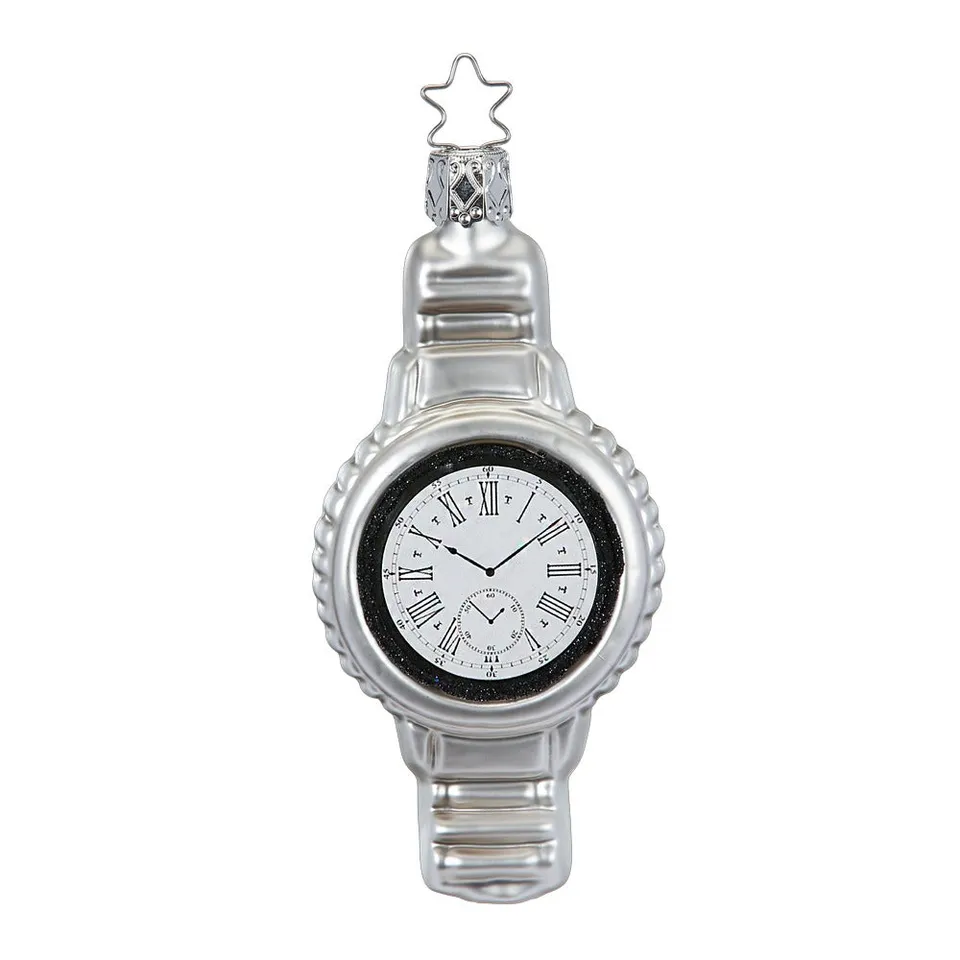 inge-glas-manufaktur-armbanduhr-10-5-cm-silberne-glas-christbaumkugel image 1