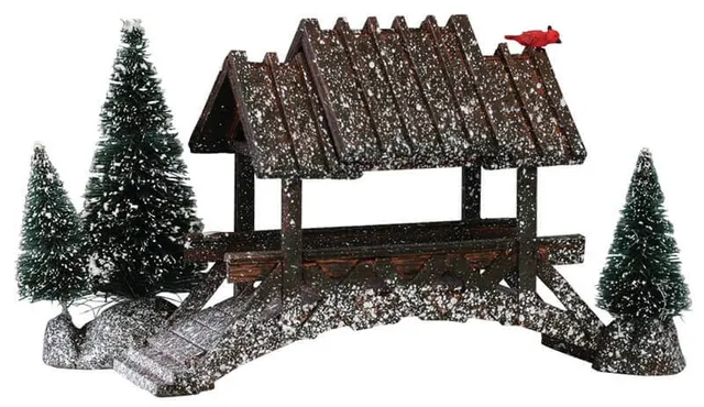 lemax-wooden-bridge-with-trees-miniatur-br-cke-mit-b-umen image 1