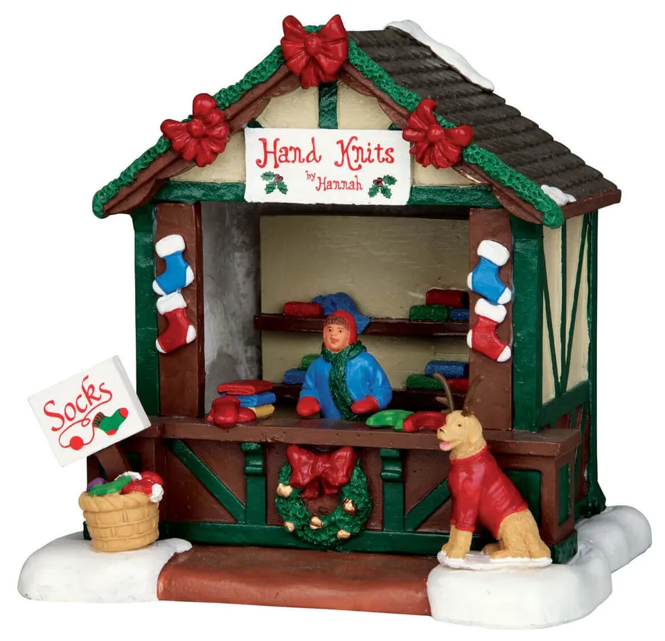 lemax-hand-knit-goods-stand-marktstand-miniaturhaus image 1