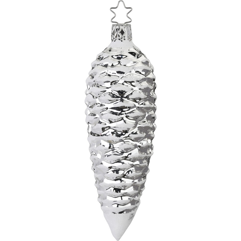 inge-glas-manufaktur-tannenzapfen-christbaumschmuck-13-5-cm-silber-traditionell image 1