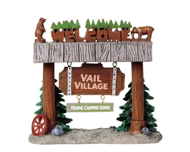 lemax-vail-village-welcome-miniatur-willkommensschild-dorfdekoration image 1