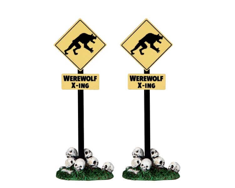 lemax-spooky-town-werewolf-crossing-sign-schild image 1