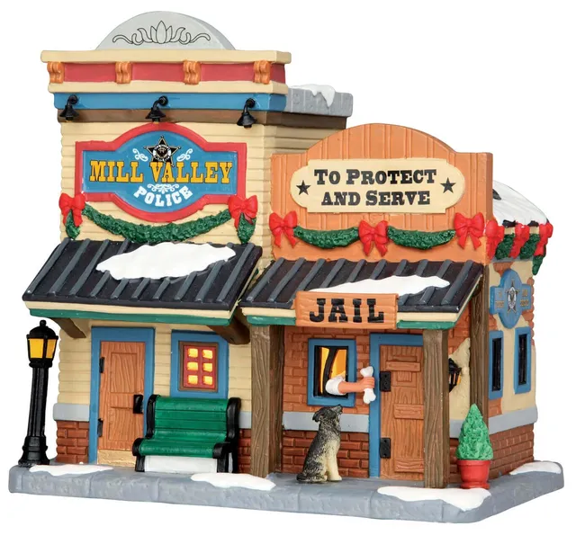 lemax-police-station-beleuchtetes-miniatur-geb-ude-weihnachtsdorf image 1