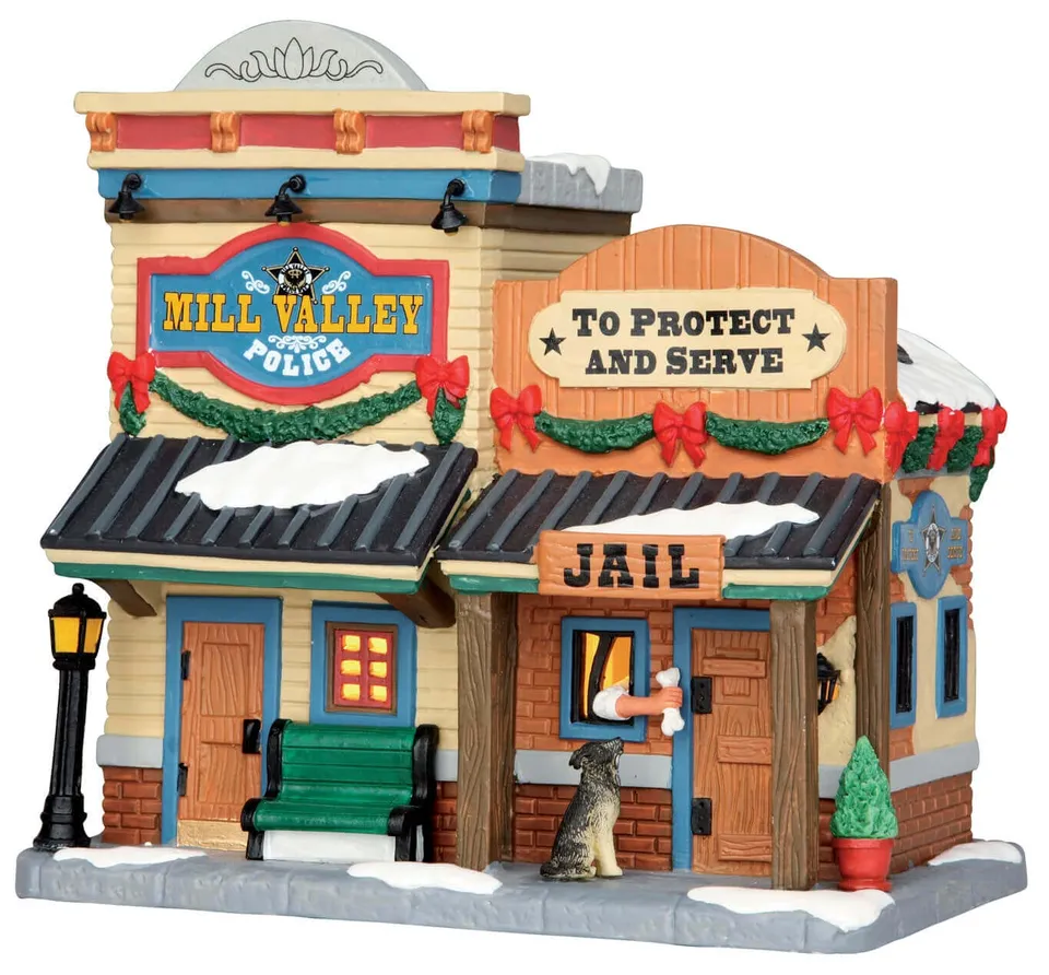 lemax-police-station-beleuchtetes-miniatur-geb-ude-weihnachtsdorf image 1