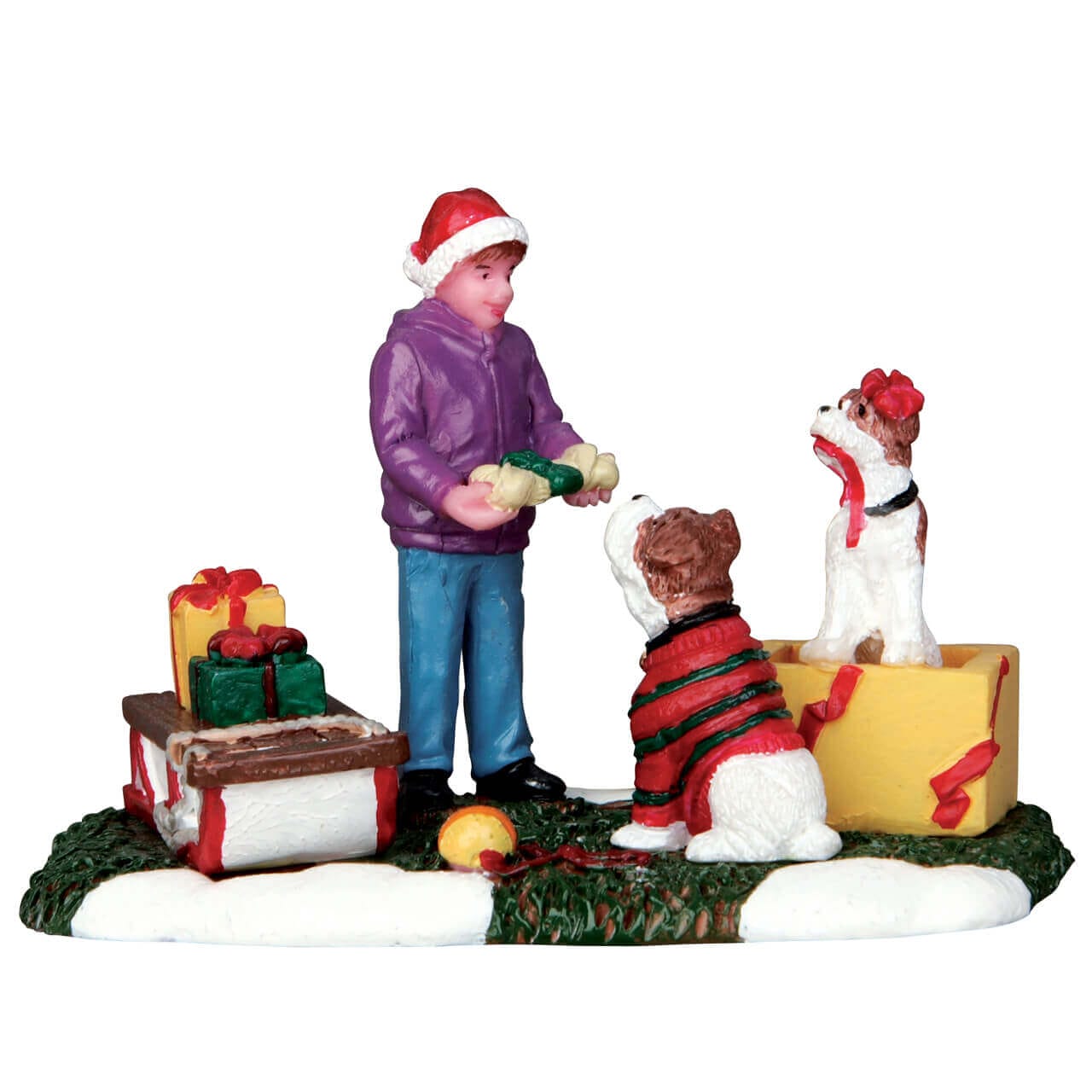 lemax-santa-s-pets-miniatur-figur-mit-hunden-und-geschenken image 1