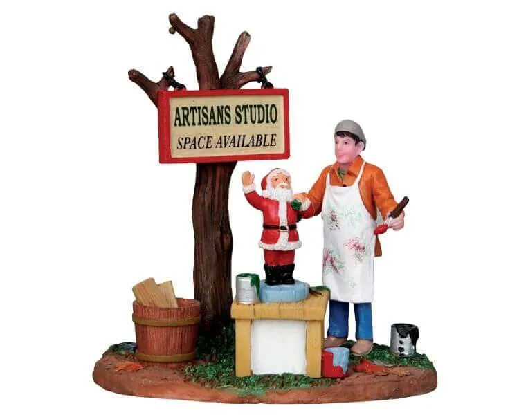 lemax-painting-wooden-santas-miniaturfiguren-set-werkstatt image 1