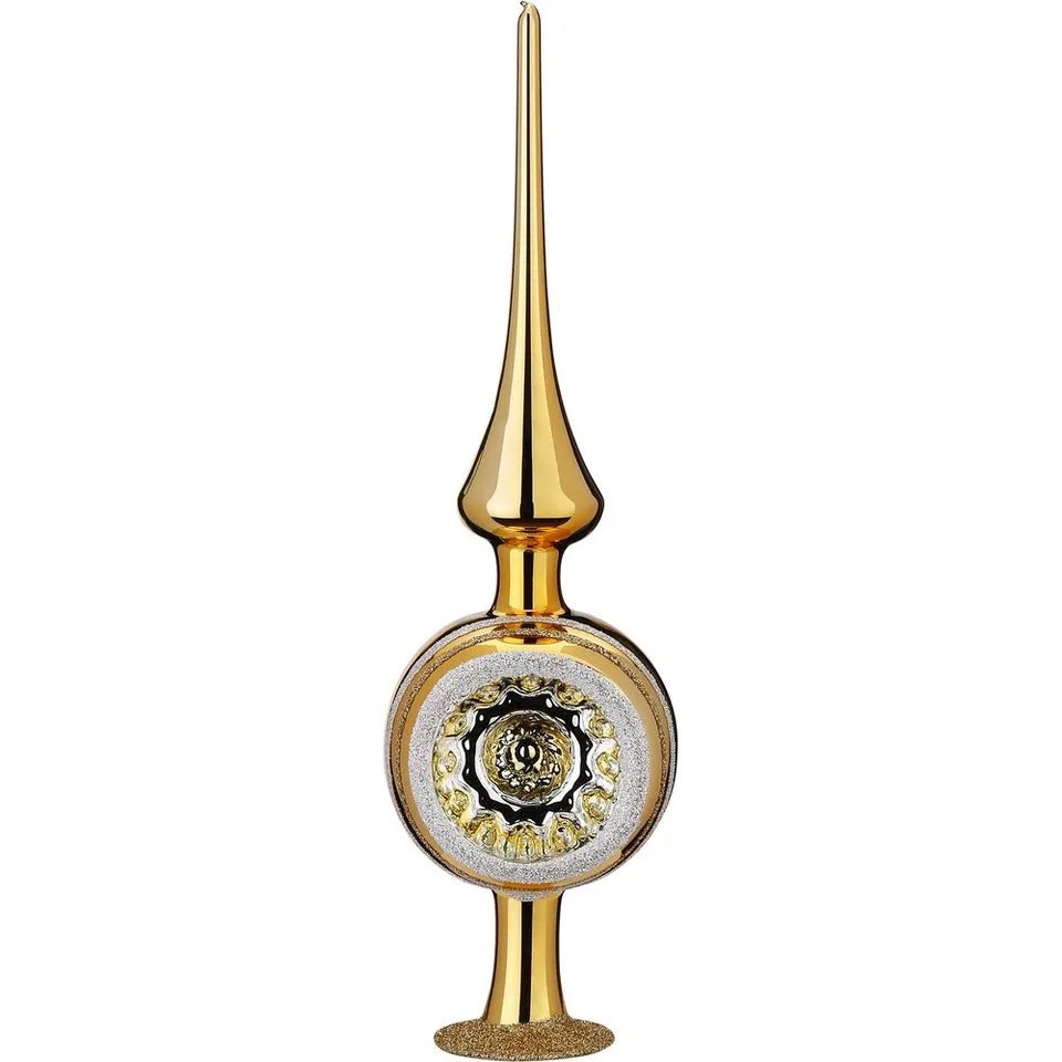 inge-glas-ornament-reflex-baumspitze-aus-glas-7x25-cm-inkagold-glanz image 1
