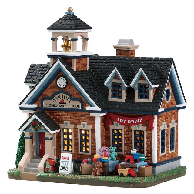 lemax-oak-hill-school-beleuchtetes-miniatur-schulhaus-f-r-sammlerdorf image 1