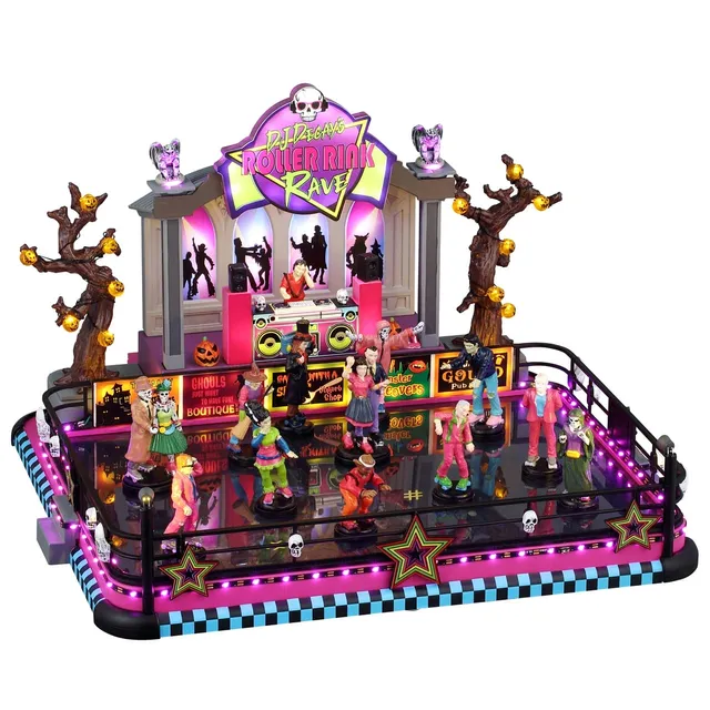 lemax-dj-decay-s-roller-rink-rave-halloween-miniaturhaus-mit-sound-und-licht image 1