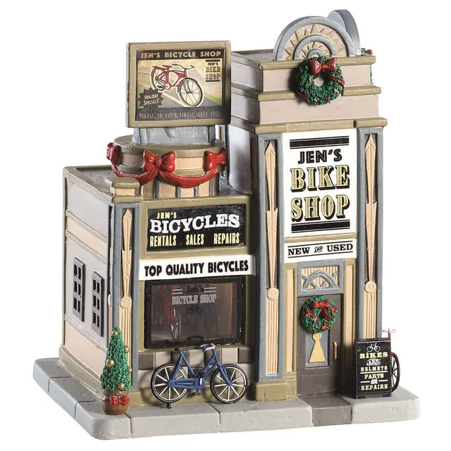 lemax-jens-bike-shop-beleuchtetes-weihnachtsdorf-haus image 1