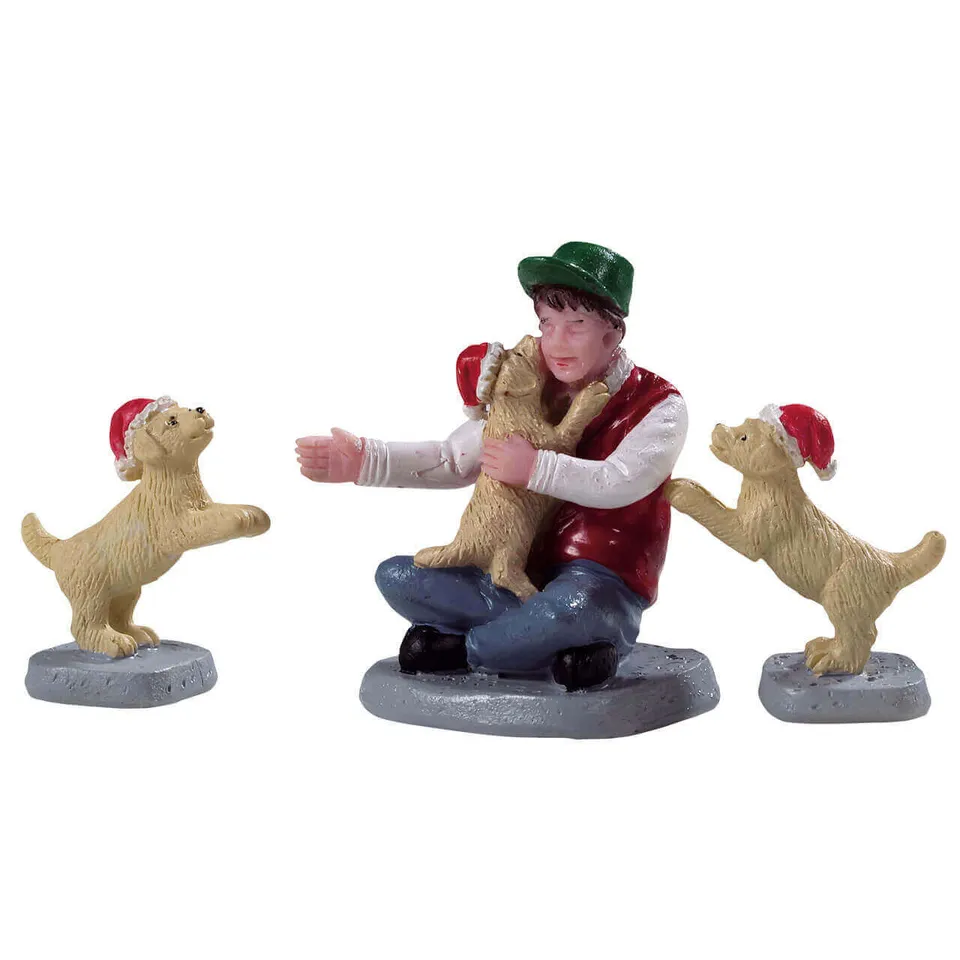 lemax-new-puppies-weihnachtsdorf-figur-junge-mit-welpen image 1
