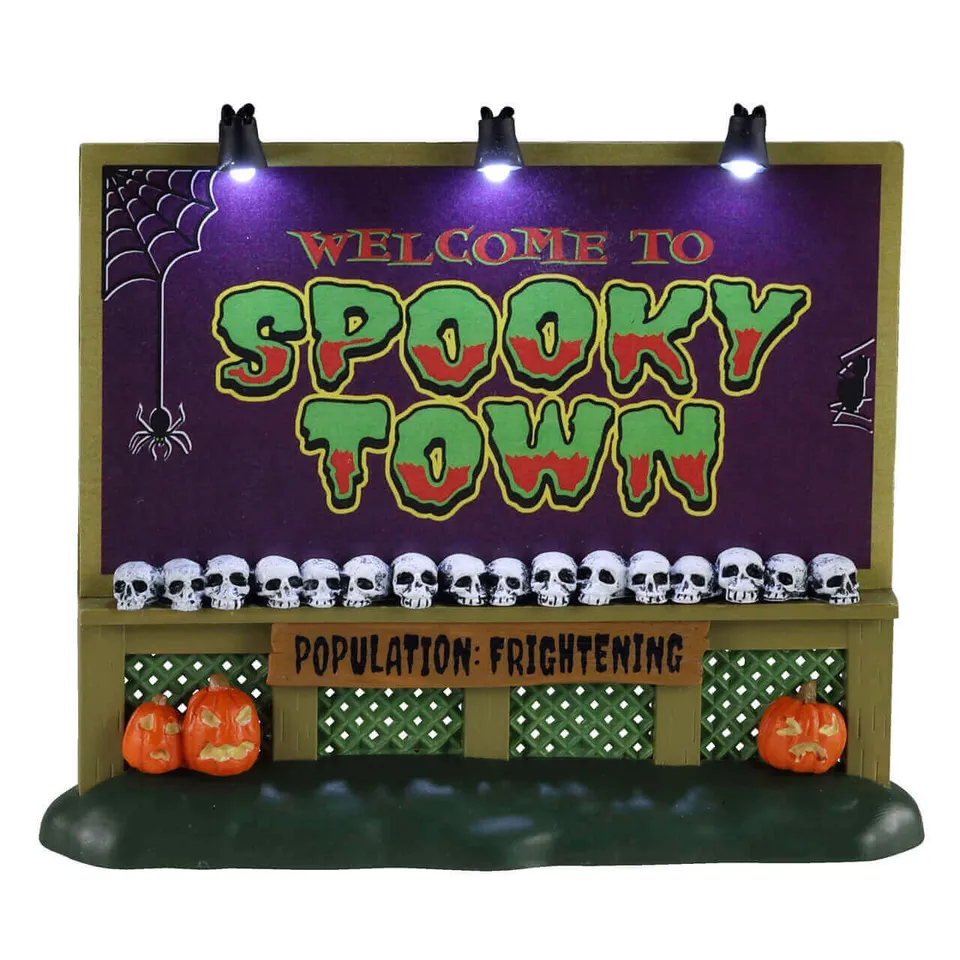 lemax-spooky-town-sign-gruseliges-ortsschild-miniatur image 1