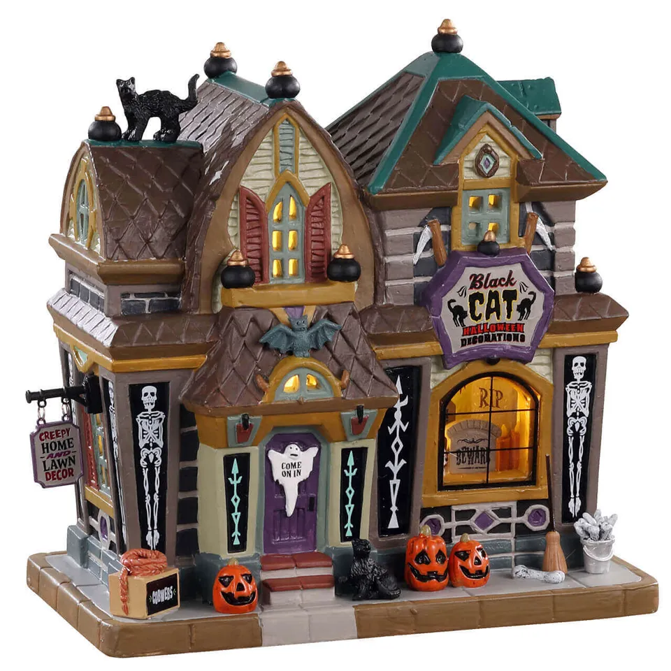 lemax-spooky-town-black-cat-halloween-decor-beleuchtete-miniatur-deko image 1