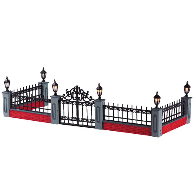 lemax-lighted-wrought-iron-fence-set-of-5-beleuchteter-miniatur-zaun image 1