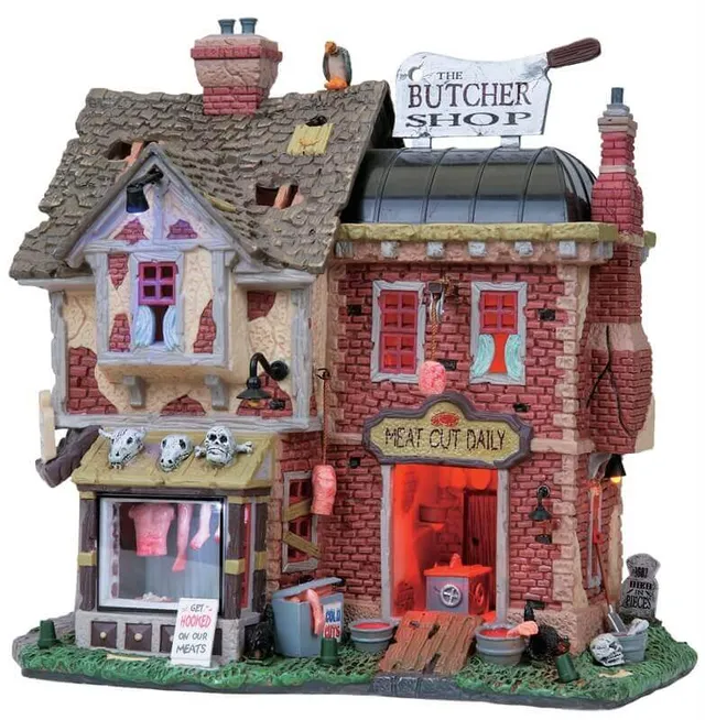 lemax-the-butcher-shop-beleuchtete-spooky-town-szene-mit-sound-und-licht image 1