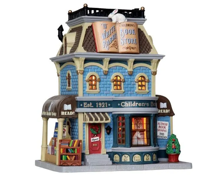 lemax-white-rabbit-book-store-beleuchtetes-miniaturhaus-weihnachtsdorf image 1