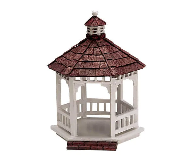 lemax-wooden-gazebo-round-gartenpavillon-miniatur image 1