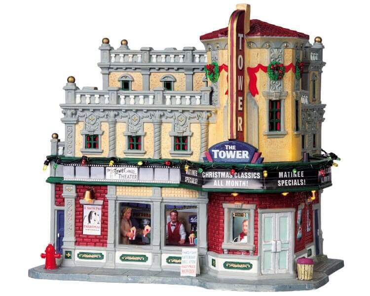 lemax-the-tower-theater-beleuchtetes-kino-miniaturhaus image 1