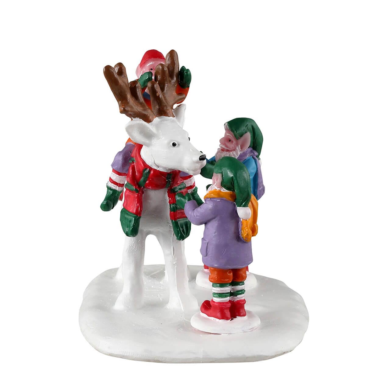 lemax-reindeer-snowman-weihnachtsmann-wichtel-sammelfigur-3-elfen-bauen-schneema image 2