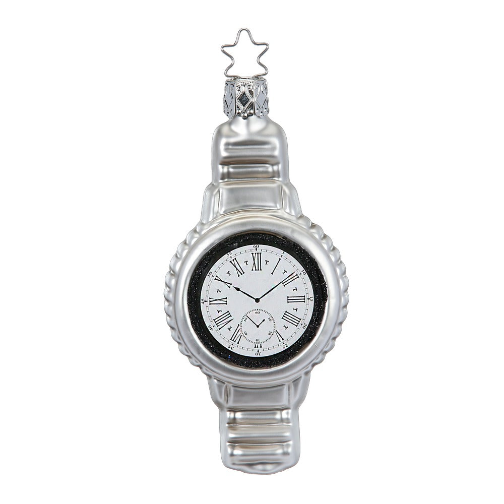 inge-glas-manufaktur-armbanduhr-10-5-cm-silberne-glas-christbaumkugel image 1