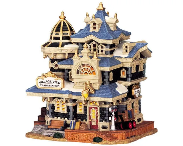 lemax-village-view-train-station-beleuchteter-miniatur-bahnhof image 1