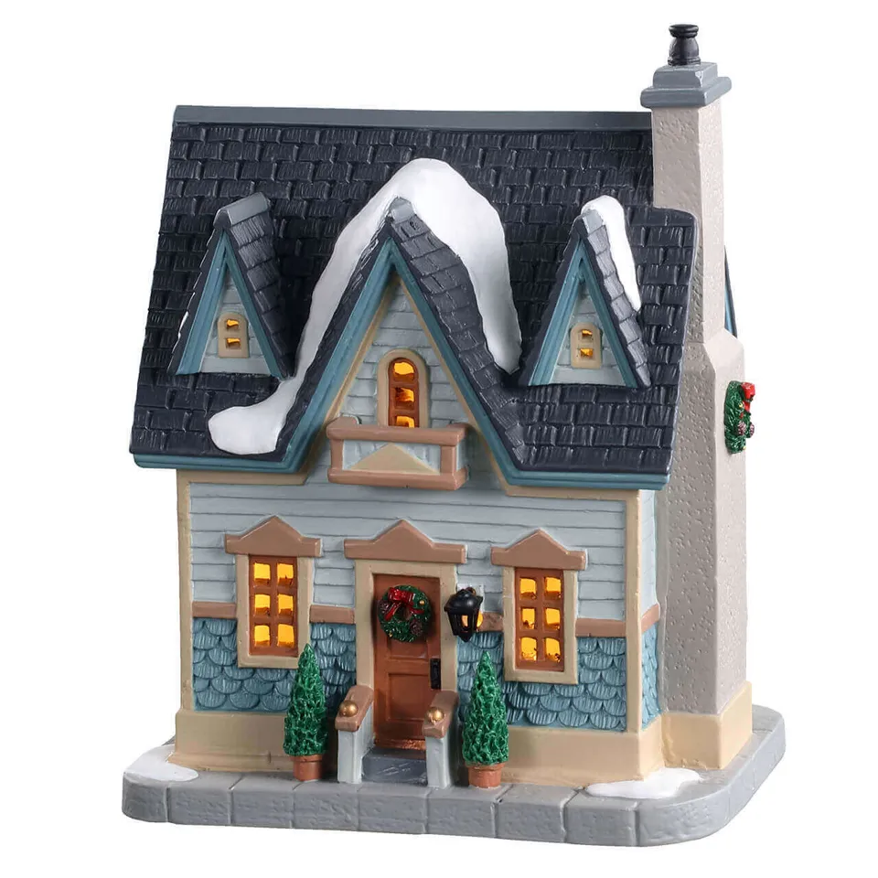 lemax-our-town-home-beleuchtetes-winterhaus-caddington-village-blaue-fassade image 1